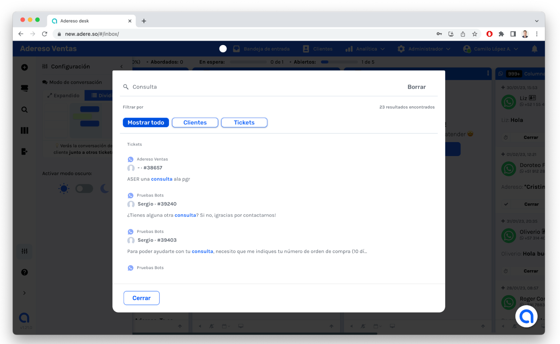 screenshot of Adereso Helpdesk